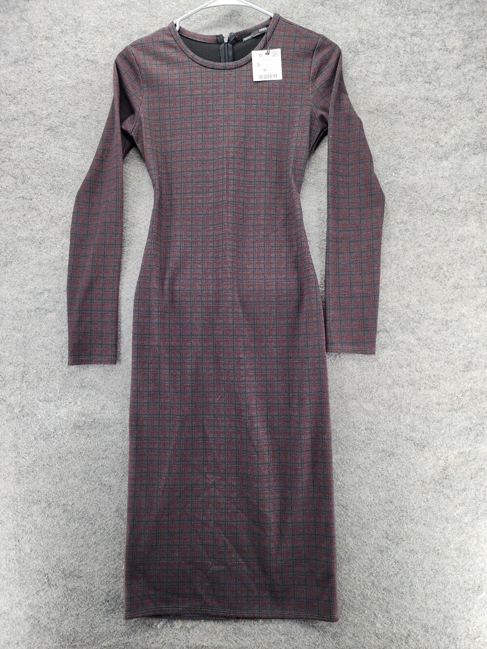 Zara Dress Womens Small Long Sleeve Pencil Midi Gray Red Plaid